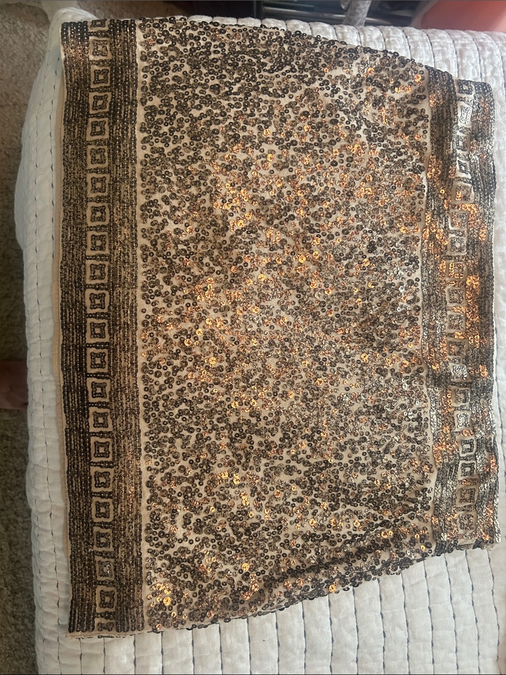 Express Gold Sequin Mini Skirt on Cream